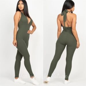 Harmony Deep Dive Bodycon Jumpsuit - Olive